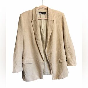 Zara Cream Blazer -Size Large-Lined-Boxy Fit-Slight Shoulder Pads-Linen Blend
